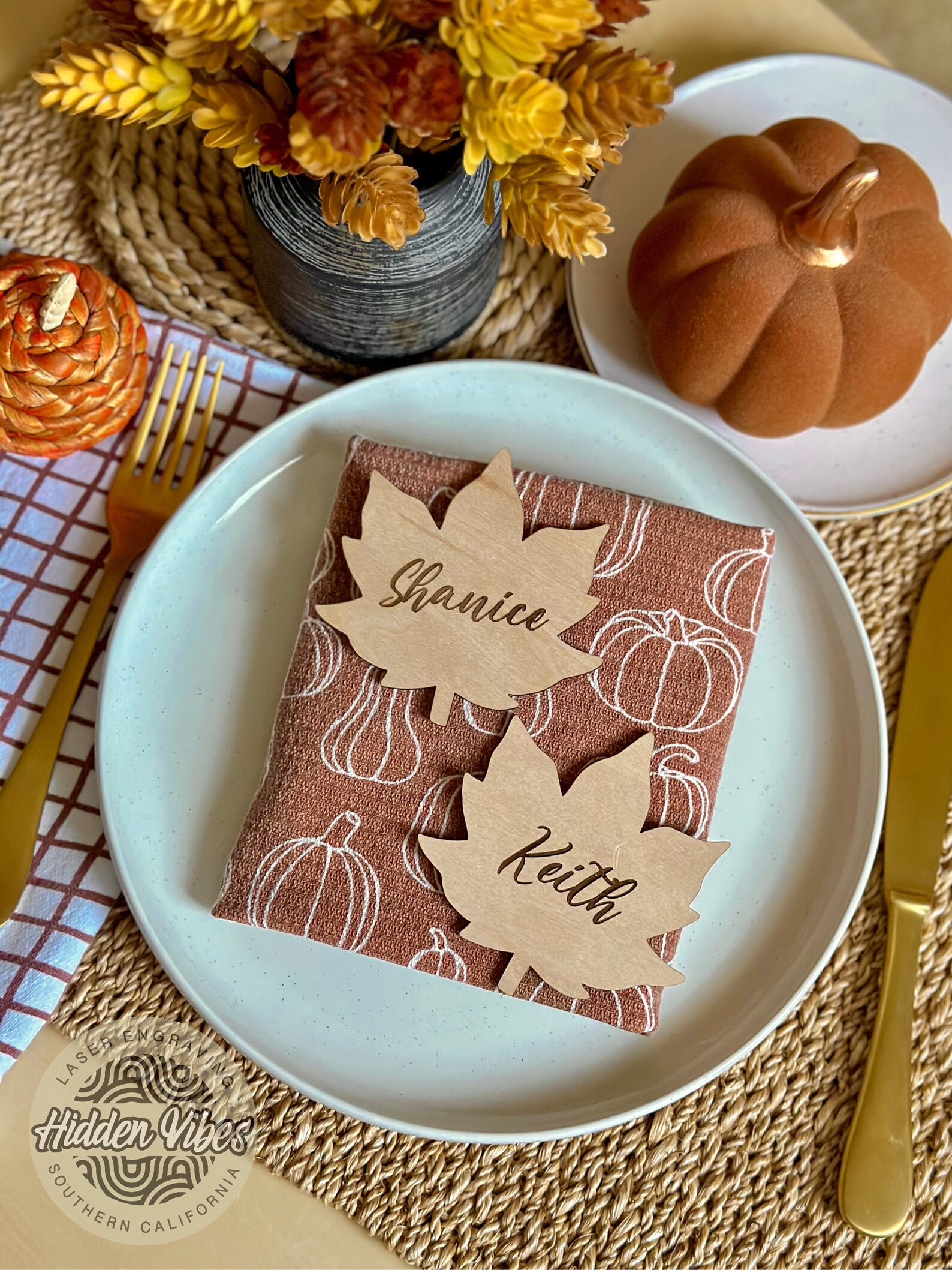 Thanksgiving Fall Leaf Table Name Tags | Holiday Table Tags | Fall Leaf ...