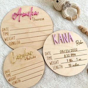 Disques pour faire-part de naissance | Signe de statistiques de bébé nouveau-né | Révélation du prénom de bébé | Cadeau baby shower | Faire-part bébé personnalisé