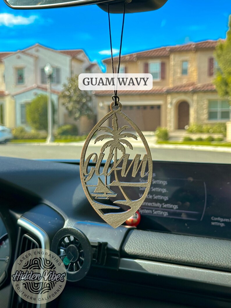 Maple Wood Guam Ornament | Guam Seal Wood Car Charm | Guam Rear View Decor | Hafa Adai Car Charm | Guam Gifts | Car Charm | Holiday Ornament image 3