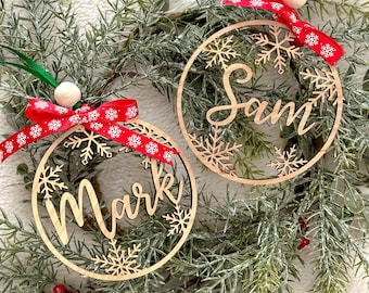 Custom Snowflake Name Ornament | Christmas Wood Ornament | Personalized Name Ornament | Engraved Christmas Ornament | Christmas Ornaments