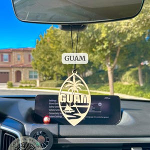 Maple Wood Guam Ornament | Guam Seal Wood Car Charm | Guam Rear View Decor | Hafa Adai Car Charm | Guam Gifts | Car Charm | Holiday Ornament image 2