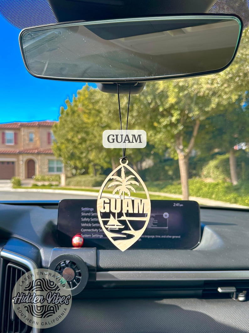 Maple Wood Guam Ornament | Guam Seal Wood Car Charm | Guam Rear View Decor | Hafa Adai Car Charm | Guam Gifts | Car Charm | Holiday Ornament image 2