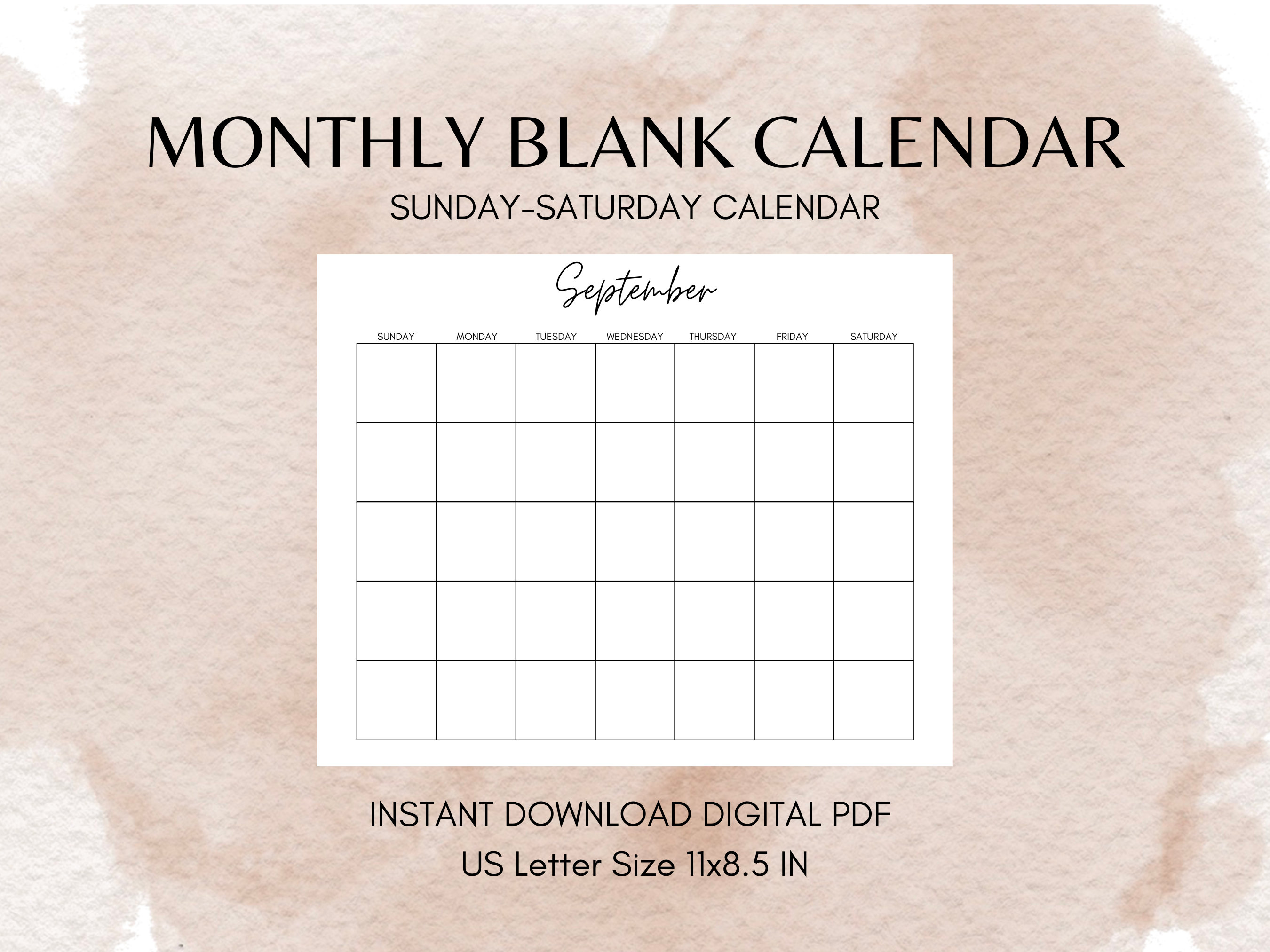 Monthly Blank Calendar Minimalist Calendar PDF Printable - Etsy