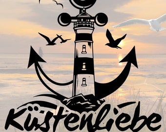 Vinyl Auto Aufkleber "Küstenliebe" - Anker, Möwen, Leuchtturm | Ostsee, Nordsee, Nordseeküste