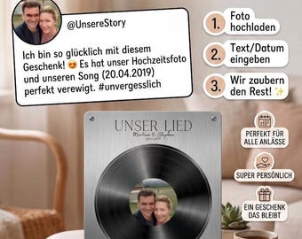 Personalized Our Song Tin Sign | Vinyl Record Photo Gift for Couples | Anniversary Wedding Keepsake | Music Wall Art Metal