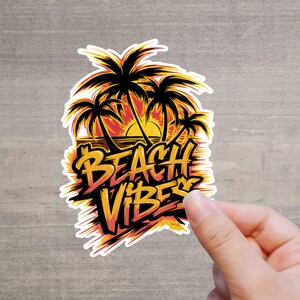 Pegatinas Beach Vibes: pegatinas de verano con atardecer y palmeras para portátil, botella, teléfono, patineta y maleta.