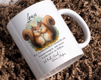 Personalized cup gift Valentine's Day mug with name wedding anniversary gift idea squirrel couple