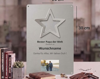 Personalized metal sign with photo | Employee of the Year gift | Best Dad award | Father's Day Mother's Day certificate metal sign