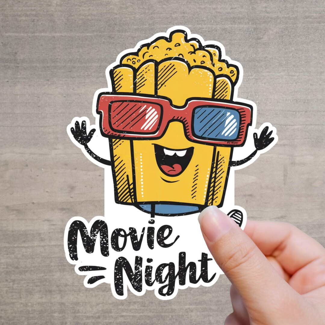 Funny Popcorn Sticker Movie Night – Waterproof Vinyl Sticker Cinema ...