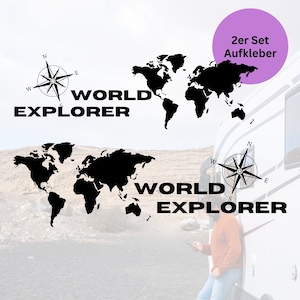 SVG-Dateien | Sofort-Download  Weltkarte Kompass Word Explorer  - Van Life Wohnmobil - 2er Set