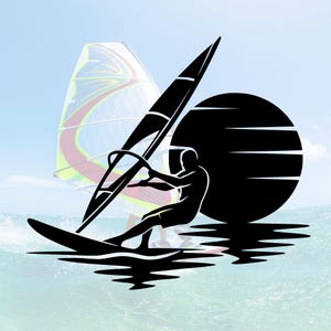 Fichier SVG pour traceur de planche à voile, silhouette de planche à voile, autocollant pour camping-car, caravane, sports nautiques, Cricut, Silhouette, téléchargement instantané