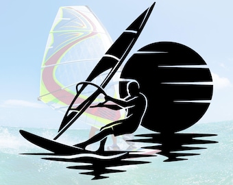 Windsurfing SVG Plotter File Windsurfer Silhouette Decal Cutfile Camper Van RV Sticker Water Sports Cricut Silhouette Instant Download