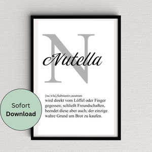 Nutella Definition Kitchen Poster - Instant Download