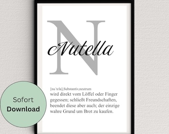 Nutella Definition Kitchen Poster - Instant Download