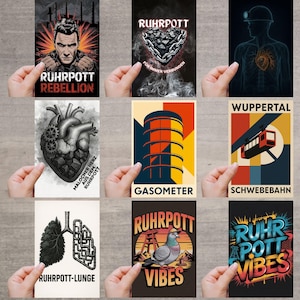 Postkaartenset Ruhrpott-serie – set van 9 DIN A6-kaarten met motieven uit de regio en de industrie | Ruhrpott humor, design | Gemaakt in Duitsland