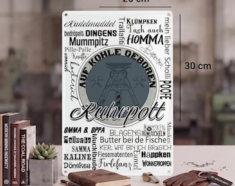 Funny Ruhr Area Tin Sign | Gift for Ruhr Area Fans & Friends | Born on Coal Wall Decor | Hometown Love Souvenir Metal Sign