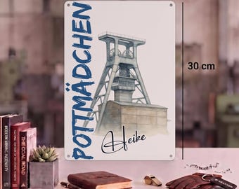 Personalized Ruhr area gift for women • Ruhr area girl tin sign, coal mine headframe • Love of the Ruhr region • Mining decoration • Girlfriend