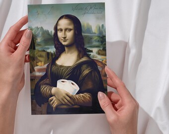 Mona Lisa Toilet Paper Poster Funny Bathroom Decor Guest Toilet Wall Art Humorous Art Parody Toilet Paper Print Postcard