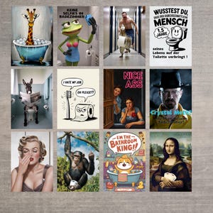 WC-stickerset – Grappige badkamerstickers • 12 ministickers in Panini-stijl • Humor voor toilet en gastentoilet % Limited Edition Vinyl