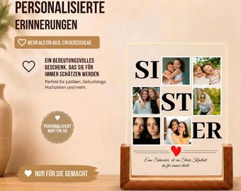 Personalized photo lamp for sister | Acrylic lamp with photo & quote | Birthday gift for sister | Best friend LED
