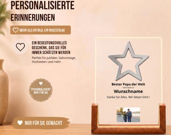 Personalized photo lamp with picture | LED picture frame gift for Father's Day or Mother's Day | Acrylic lamp, Best Dad | Employee award, wood