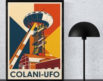 Colani-UFO Lünen Retro Poster Digital Download Ruhr Area Wall Art Vintage Architecture Print Lüntec Tower Mining Tower Ruhr Area Art