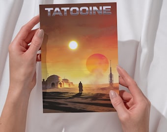 Tatooine Poster Vintage Sci-Fi Wall Art Desert Planet Travel Art Print Movie Fan Gift Nerd Decor Space Postcard Two Suns