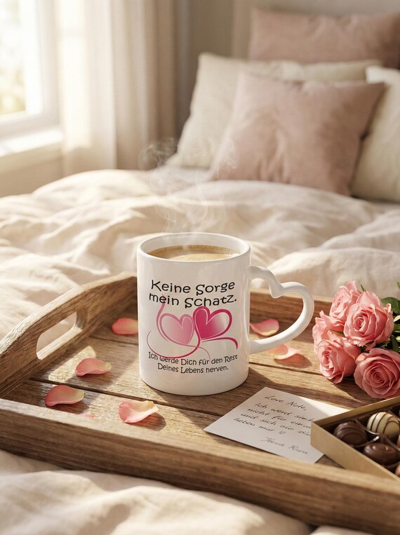 Tasse mit Herzhenkel Keine Sorge | Lustige Spruch Tasse | Geschenk für Freundin & Kollegin | Keramikbecher mit Herzgriff | Büro Humor Becher