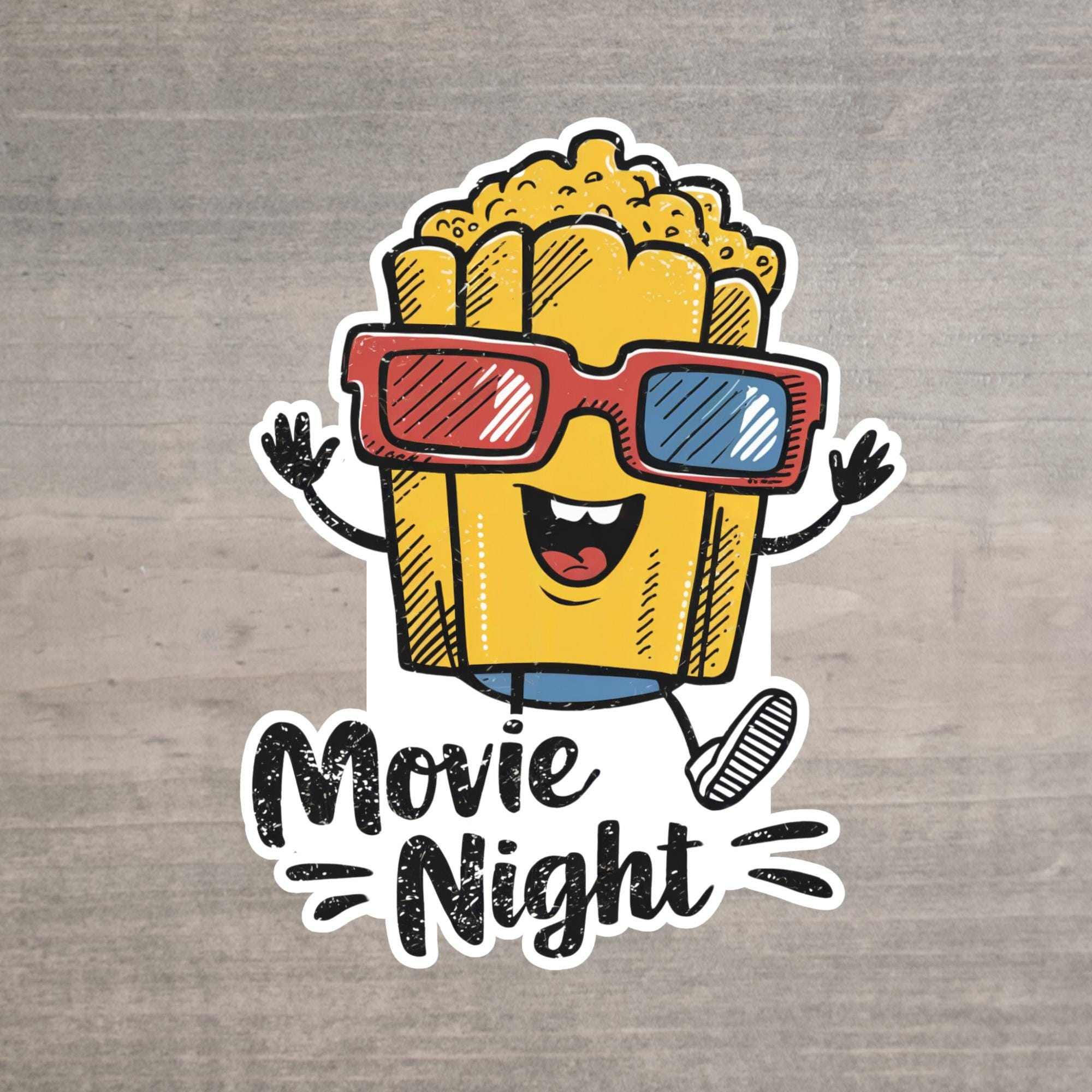 Funny Popcorn Sticker Movie Night – Waterproof Vinyl Sticker Cinema ...