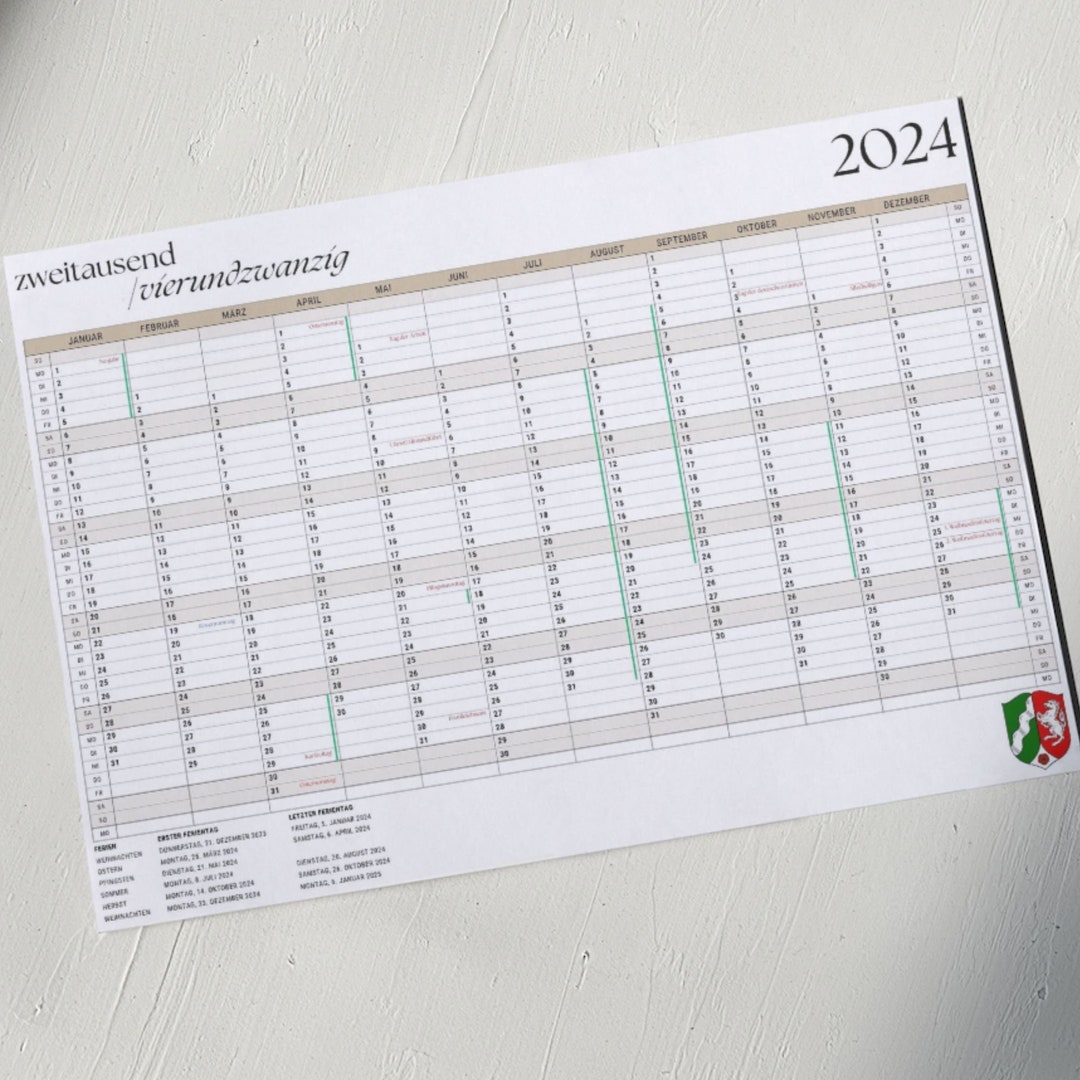 Calendar 2024 for NRW With Holiday Times Annual Planner 2024 Annual