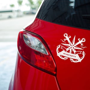 Sticker vinyl thuishaven met anker meeuwen kompasroos | Autosticker camper koffer boten motorfiets