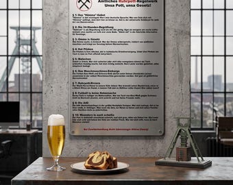 Ruhrpott Basic Law Tin Sign • Funny Ruhr Area Gift • Official Ruhr Area Rulebook • Home Bar Decor • Local Love Souvenir for Men