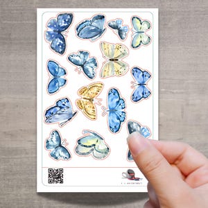 Stickerbogen Schmetterlinge – 14 Aquarell Aufkleber in Blau & Gelb für Laptop, Flasche, Scrapbook, Journal, Karten , Geschenkideen