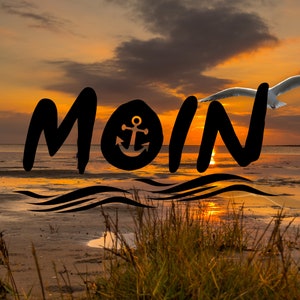 Maritieme vinylsticker – anker in 'Moin'-letters, decoratie voor auto, boot, Noord-Duitsland-waaier, cadeau voor zeilers, maritieme stijl