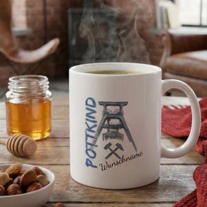 Tazza personalizzata della Ruhr con nome "Glück Auf" | Regalo minerario per papà e nonno | Tazza da caffè con torre mineraria | Tazza con amore per la città natale | Miniera di carbone
