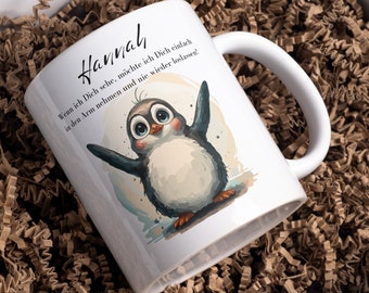 Personalized cup gift Valentine's Day mug with name wedding anniversary gift idea penguin