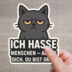 Funny Cat Sticker "I Hate People" - Waterproof Vinyl Sticker Sarcasm - Funny Gift for Friends & Introverts