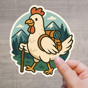 面白い鶏のハイキングステッカー |アウトドア用ビニールステッカー 森と山 キャンプ – ドイツ製