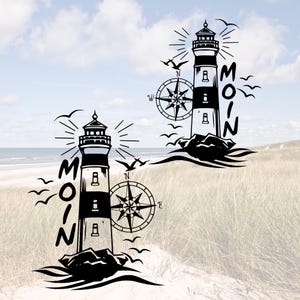 Moin SVG file maritime lighthouse compass rose plotter file North Sea Baltic Sea coastal motif seagulls Cricut Cameo DIY summer decoration coastal love download