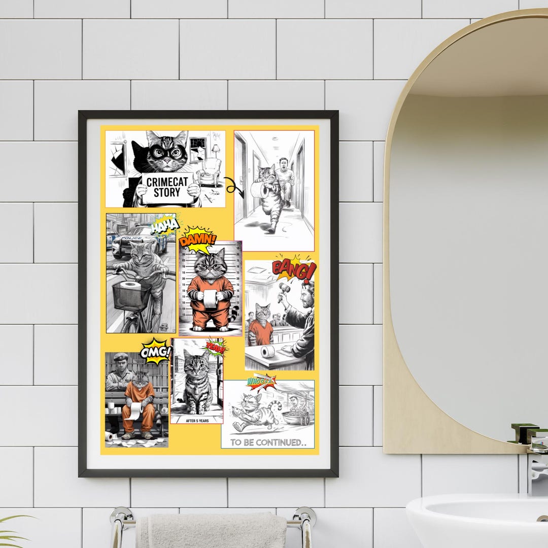 Badezimmer Wandbilder Crimecat Comic Poster Lustige Katzen Abenteuer