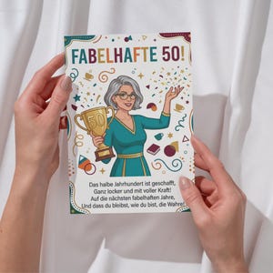 Lustige Karte 50. Geburtstag Fabelhafte 50 Geburtstagskarte Frau Spruch Klappkarte Postkarte Humor Geschenk 50 Jahre Pokal Meilenstein