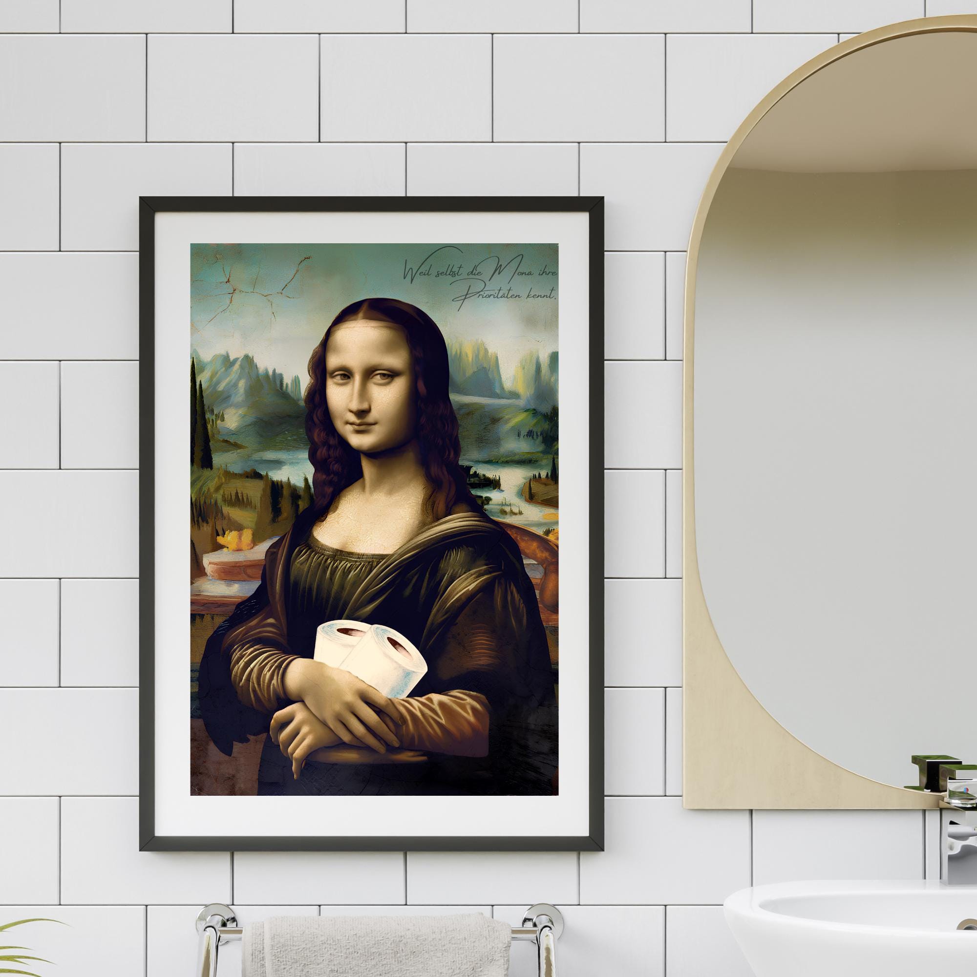 Affiche Humoristique De La Joconde Qui Se Pince Le Nez - Décoration Drôle Pour Salle De Bain Et Toilettes, Cadre Inclus - 6