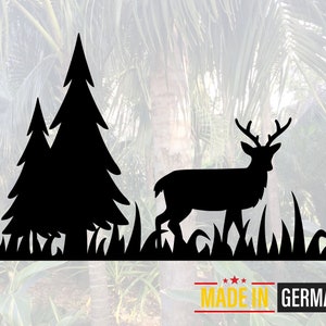 Vinyl Sticker Deer on Meadow with Trees Silhouette - Car, Wall, Window