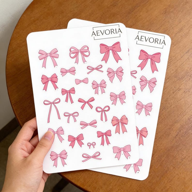 Pink Bow Sticker Sheet | Coquette Bows Vinyl Stickers | Pink Ribbon ...