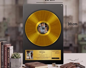 Personalized Gold Record • Gift for Musicians, Anniversary • Award Tin Sign with Photo • Birthday Gift Idea, Music, Retro