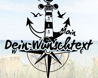 Vinyl Aufkleber mit Deinem Wunschtext- Nordsee Anker Möwen Leuchtturm Kompass - personalisiert