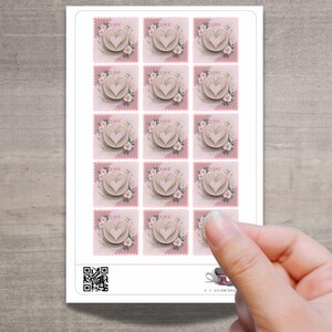 Stickerbogen Hochzeitsbriefmarken – 15 Aufkleber mit Herz & Blumen für Einladung, Umschlag, Hochzeitspost , romantische DIY-Deko