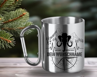 MUTRAIL™ Personalized stainless steel mug with carabiner handle | Custom name | Hiking outdoor mountaineering | Camping mug, gift for adventurers