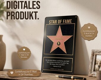 Hollywood Star Digital Poster | Personalized Star of Fame File | Gift for Best Mom or Wife | Certificate Print 24h | Walk of Fame