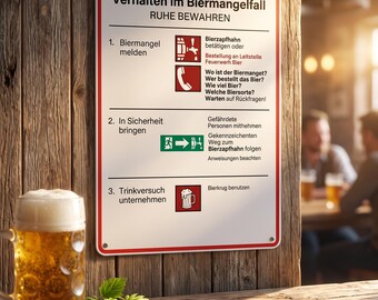 Behavior in Case of Beer Shortage • Funny Tin Sign • Beer Gift for Men • Home Bar & Party Room Decor • Man Den Sign Emergency Plan